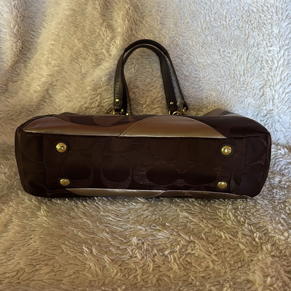 Coach Inlaid Brown Gold Patchwork Leather Chain Tote Bag F20013 - Picture 5 of 13